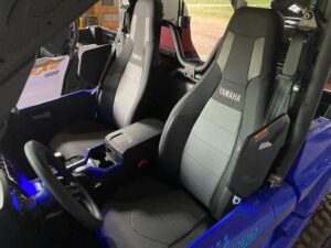 Two sporty Recaro car seats inside a vehicle.